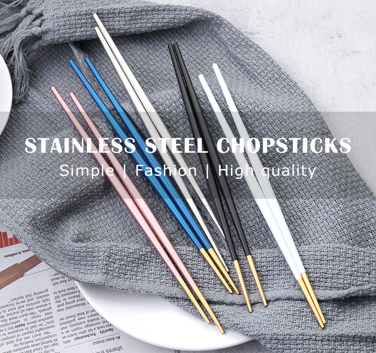 Korean Custom Luxury Round Metal 304 Stainless Steel Black Chopsticks