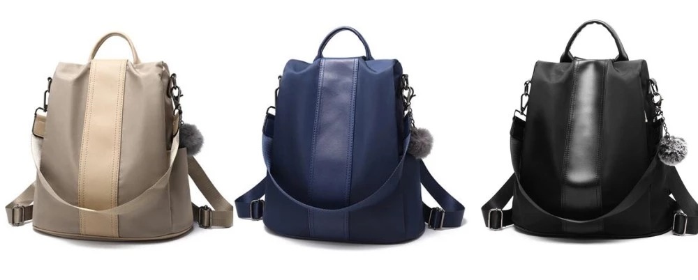 2020 Canton Fair Wholesale Anti Theft Women Fashion Nylon Pu Leather Backpack