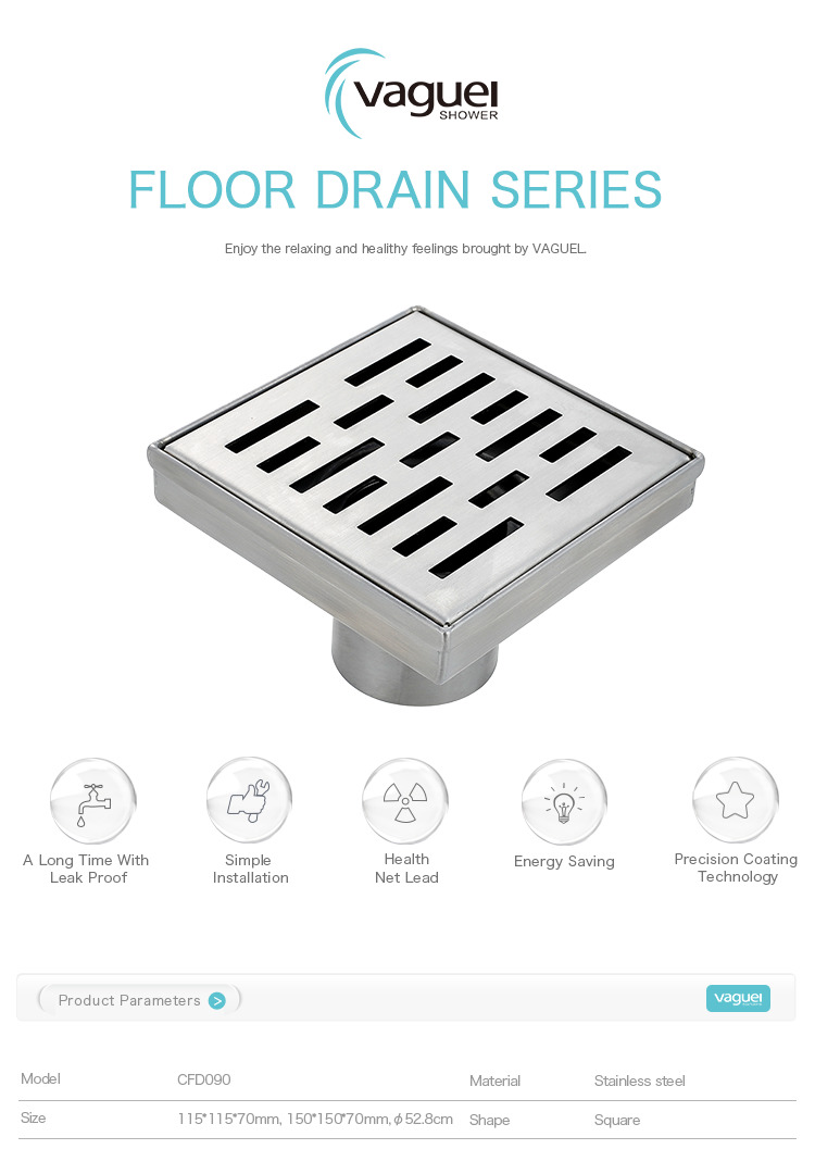 Factory price stainless steel square floor drain