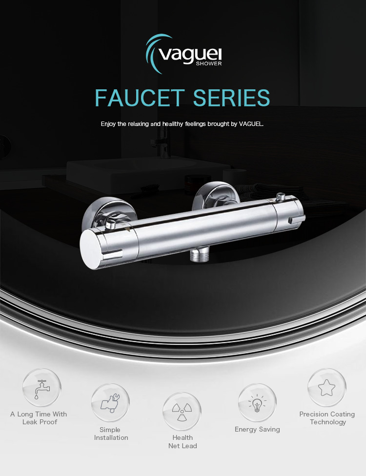 Wall mount polished chrome thermostatic bathroom shower faucet