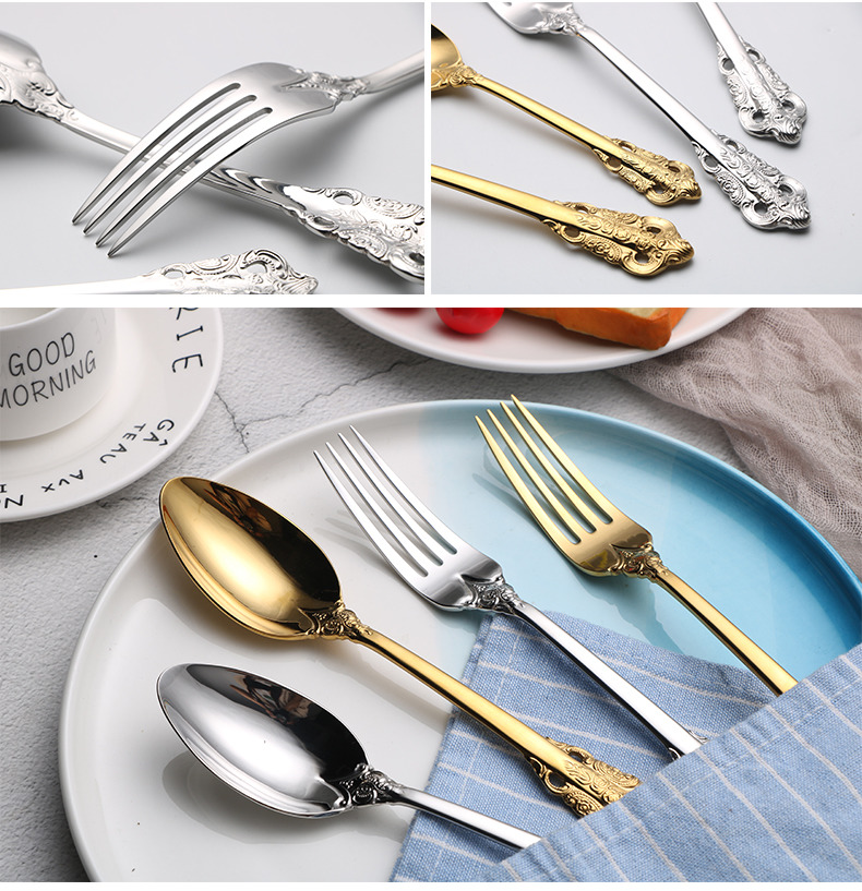 Restaurant Spoon Fork Knife Teaspoon Golden Cutlery Sets