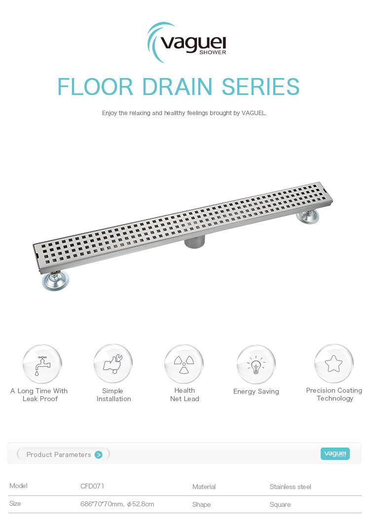 Square stainless steel shower floor drain bathroom