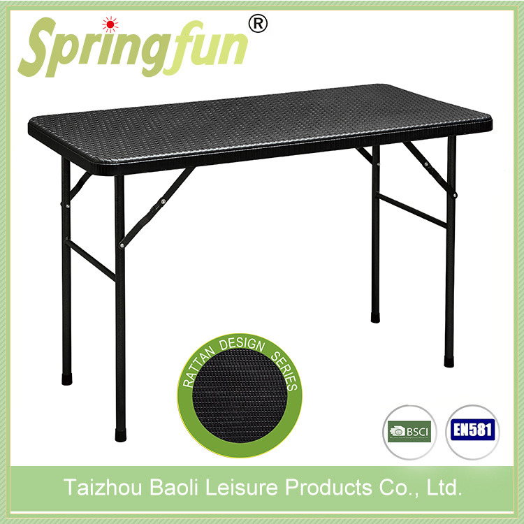 New Wicker Design 120cm HDPE Solid Portable Plastic Rectangle Outdoor Folding Party Picnic Table
