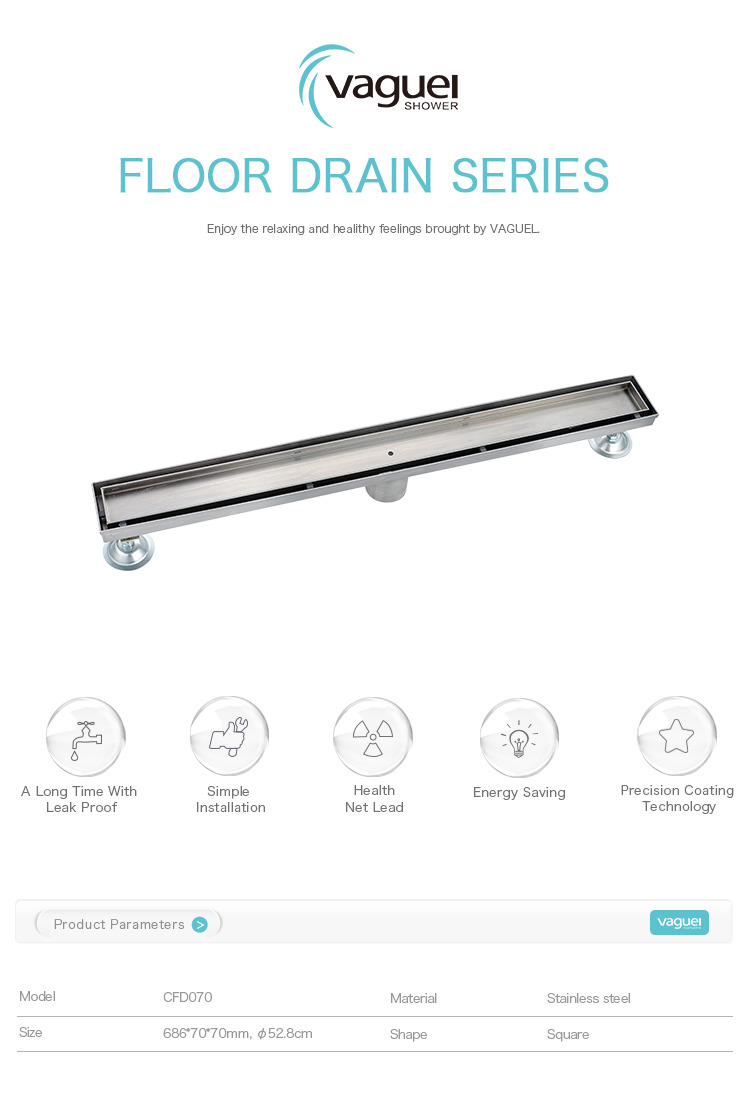 Bathroom stainless steel water shower floor drain
