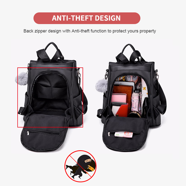 women fashion zipper PU Leather high quality shoulder school bag ladies backpack