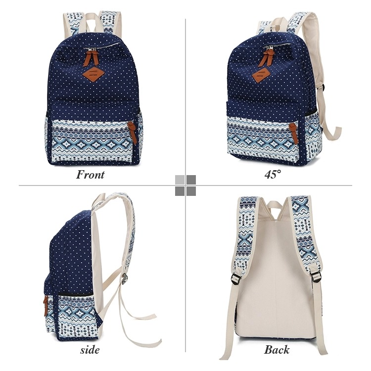 2020 Canton Fair Children Girls Print Canvas Backpack School Bag Set with Shoulder Bag