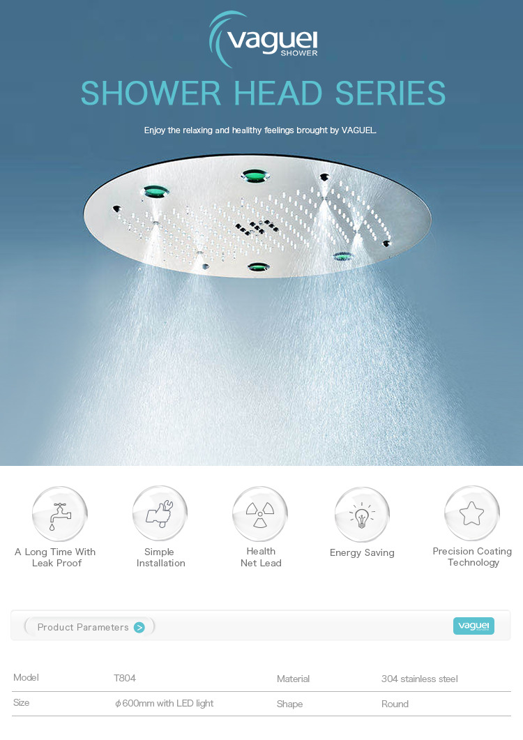 Bathroom led light ceiling mist rainfall shower heads
