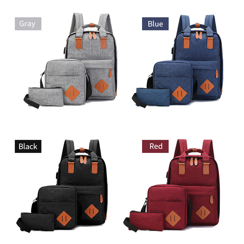 2020 carton fair 3pcs set colleague USB laptop backpack