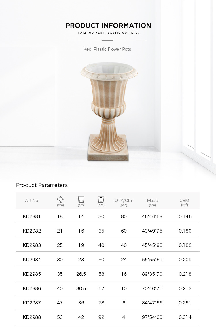 Wholesale garden decor plastic urn flower pots pedestal planters