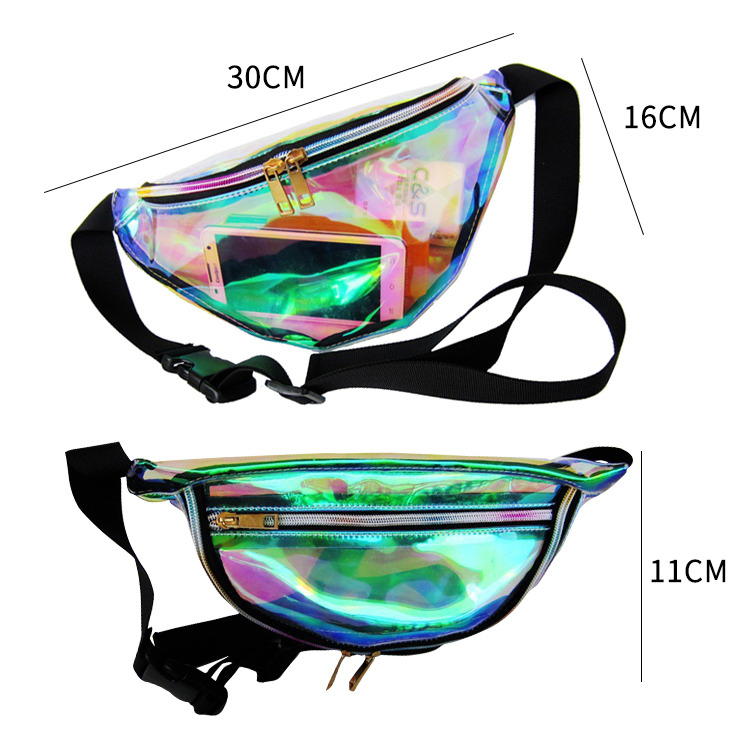  fashion rainbow transparent PVC laser bum bag holographic running waist bag