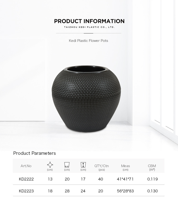 Outdoor black plastic garden round flower pots for plants