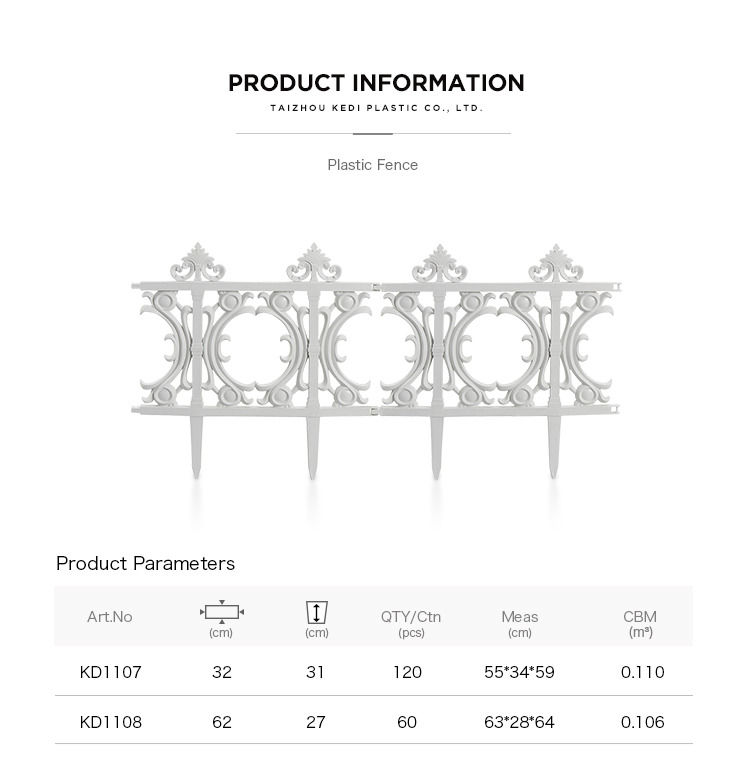 Removable decorative white plastic garden border fence