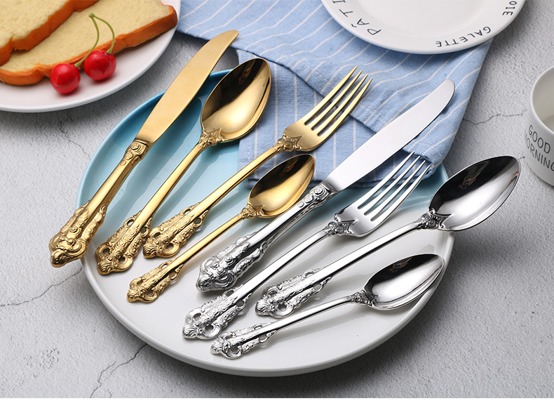 Restaurant Spoon Fork Knife Teaspoon Golden Cutlery Sets