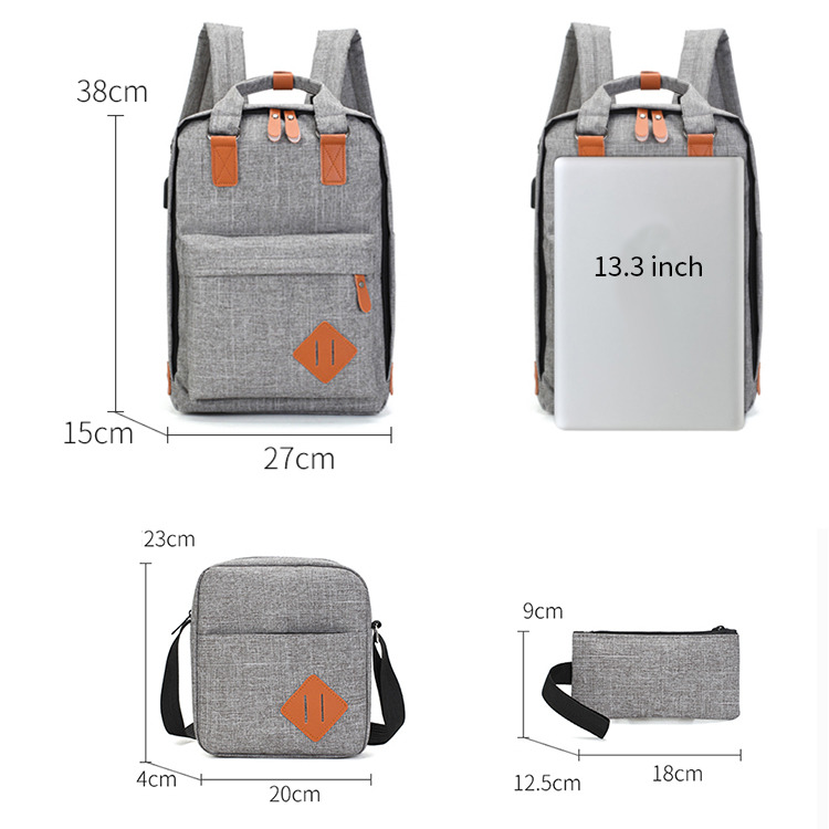 2020 carton fair 3pcs set colleague USB laptop backpack