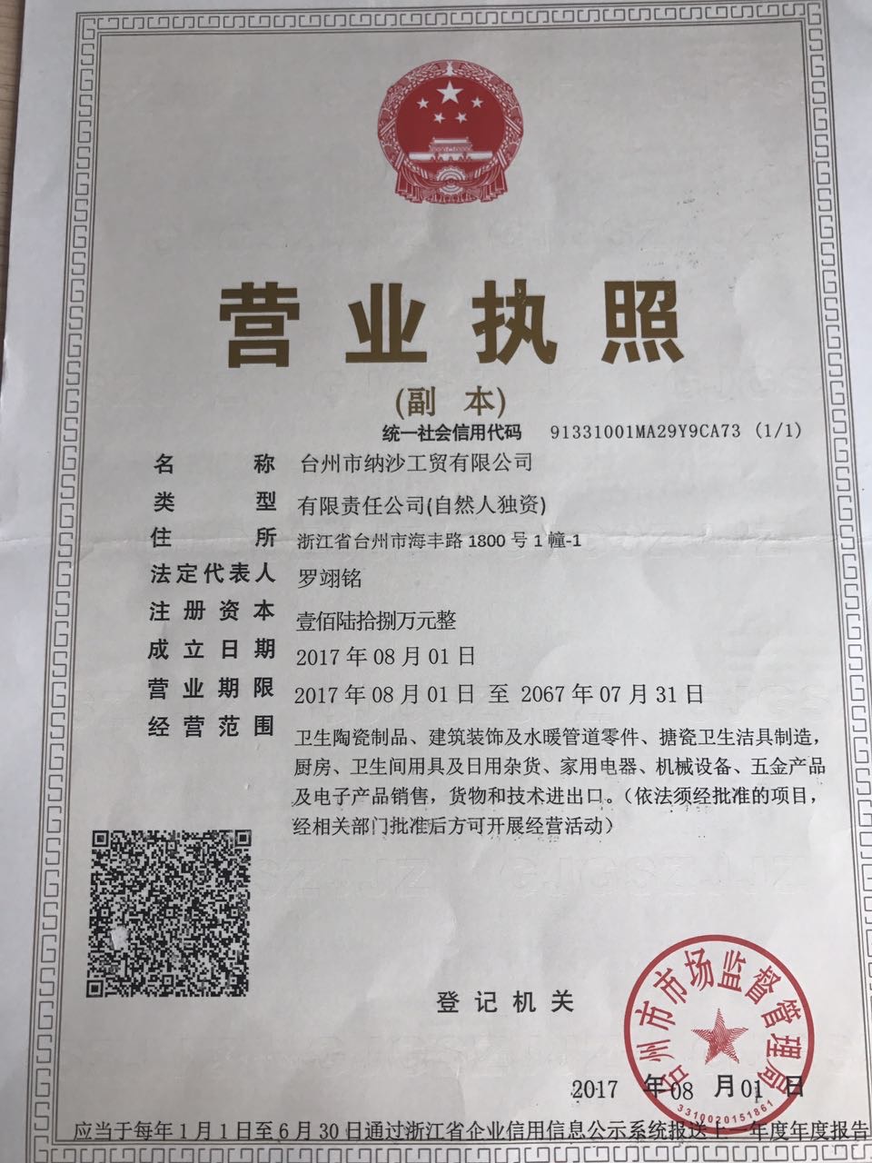 TAIZHOU NASHA INDUSTRY AND TRADE  CO.,LTD